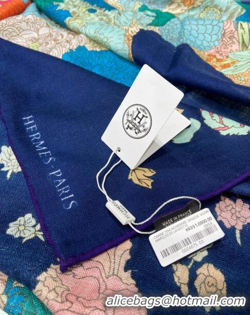 Good Looking Hermes Cashmere & Silk Sqaure Shawl Scarf 140cm H112112 Navy Blue 2023 Top