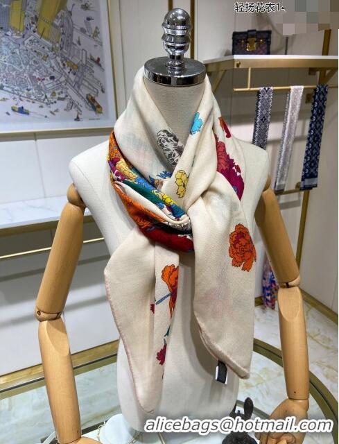 Good Taste Hermes Cashmere & Silk Sqaure Shawl Scarf 140cm H112113 White 2023 Top