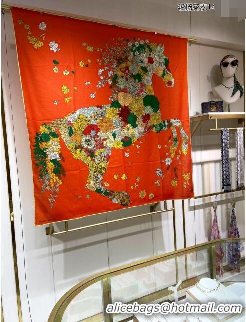 Most Popular Hermes Cashmere & Silk Sqaure Shawl Scarf 140cm H112114 Orange Red 2023 Top