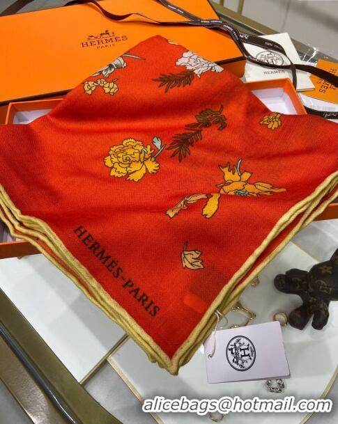 Most Popular Hermes Cashmere & Silk Sqaure Shawl Scarf 140cm H112114 Orange Red 2023 Top