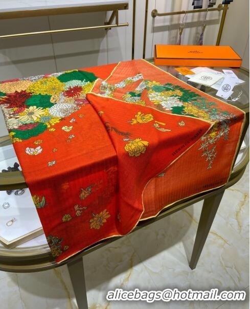 Most Popular Hermes Cashmere & Silk Sqaure Shawl Scarf 140cm H112114 Orange Red 2023 Top