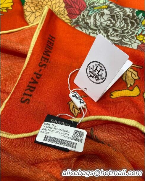 Most Popular Hermes Cashmere & Silk Sqaure Shawl Scarf 140cm H112114 Orange Red 2023 Top