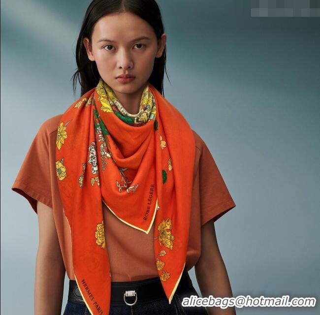 Most Popular Hermes Cashmere & Silk Sqaure Shawl Scarf 140cm H112114 Orange Red 2023 Top