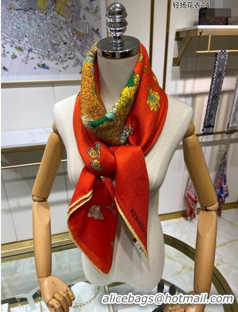 Most Popular Hermes Cashmere & Silk Sqaure Shawl Scarf 140cm H112114 Orange Red 2023 Top