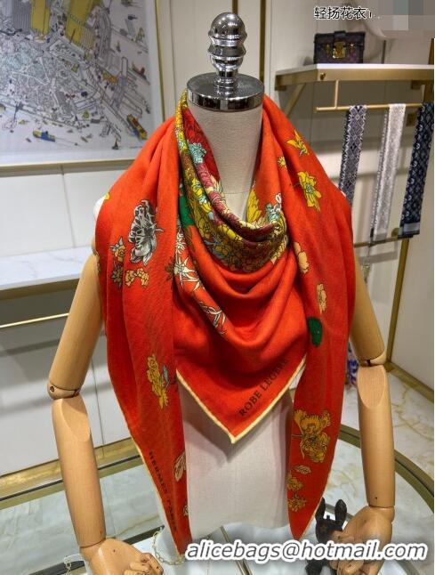 Most Popular Hermes Cashmere & Silk Sqaure Shawl Scarf 140cm H112114 Orange Red 2023 Top