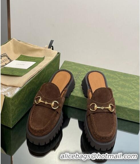 Top Quality Gucci Suede Mules with Horsebit 4.5cm 764211 Brown 2023