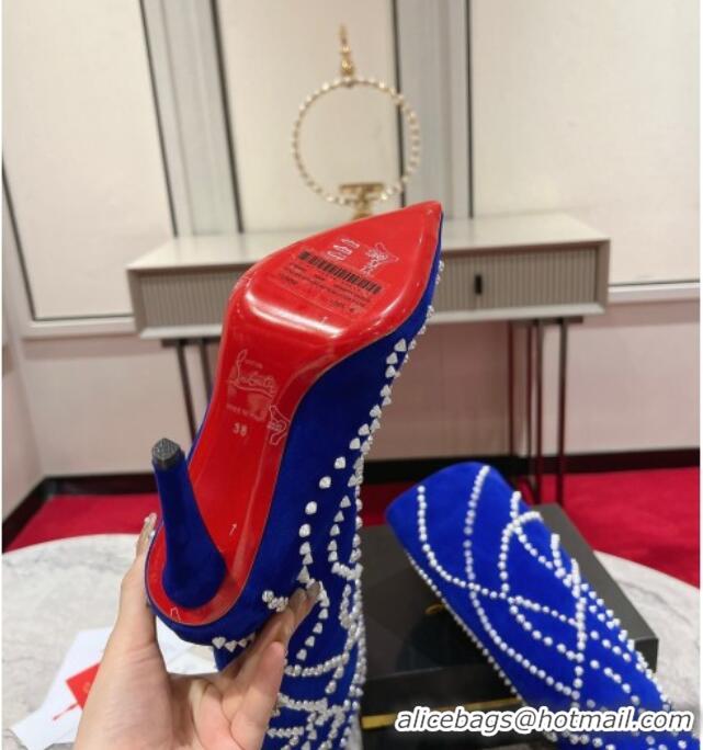 Grade Quality Christian Louboutin Astrilarge Botta Pika High Boots 10cm with Studs Wrap Blue 120056