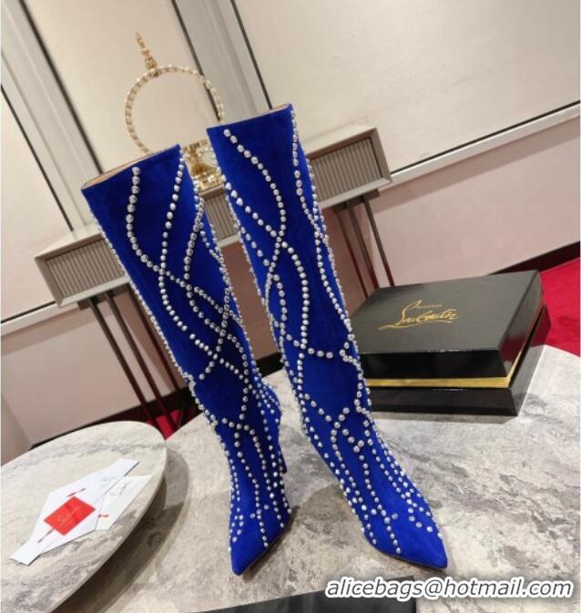 Grade Quality Christian Louboutin Astrilarge Botta Pika High Boots 10cm with Studs Wrap Blue 120056