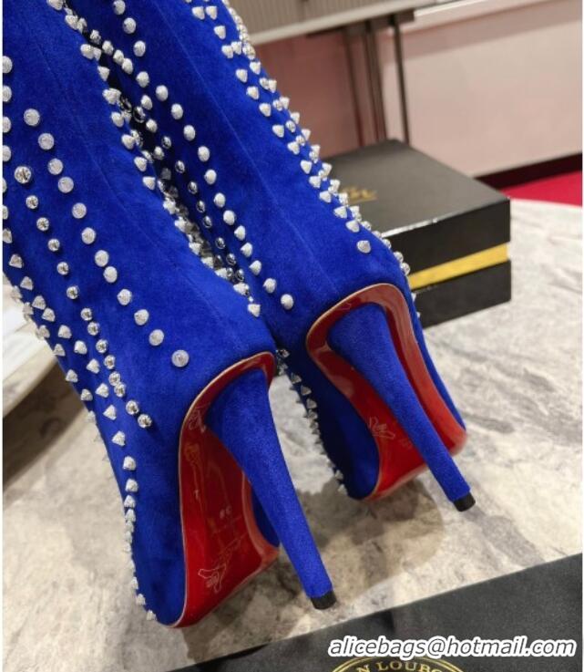 Grade Quality Christian Louboutin Astrilarge Botta Pika High Boots 10cm with Studs Wrap Blue 120056