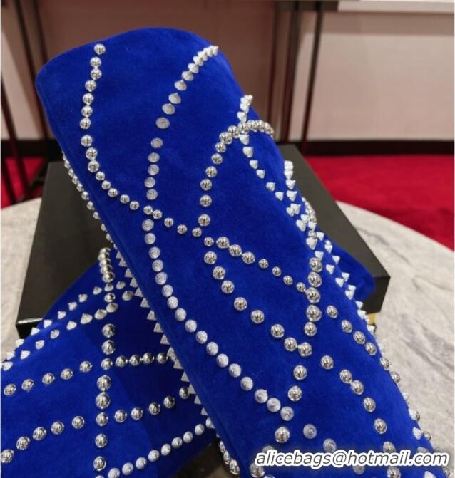 Grade Quality Christian Louboutin Astrilarge Botta Pika High Boots 10cm with Studs Wrap Blue 120056