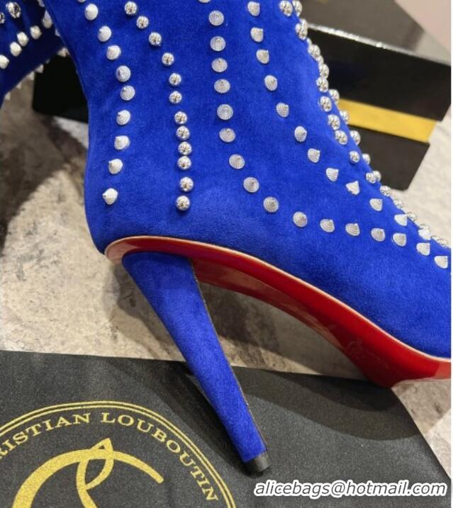 Grade Quality Christian Louboutin Astrilarge Botta Pika High Boots 10cm with Studs Wrap Blue 120056