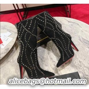 Good Quality Christian Louboutin Astrilarge Botta Pika Ankle Boots 10cm with Studs Wrap Black 120057