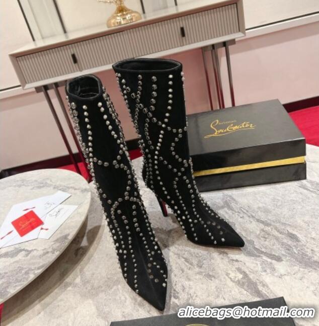 Good Quality Christian Louboutin Astrilarge Botta Pika Ankle Boots 10cm with Studs Wrap Black 120057