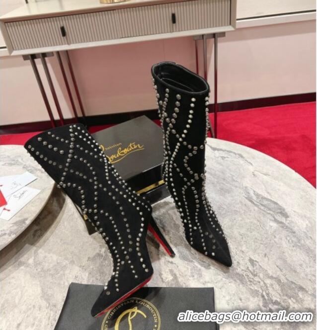 Good Quality Christian Louboutin Astrilarge Botta Pika Ankle Boots 10cm with Studs Wrap Black 120057