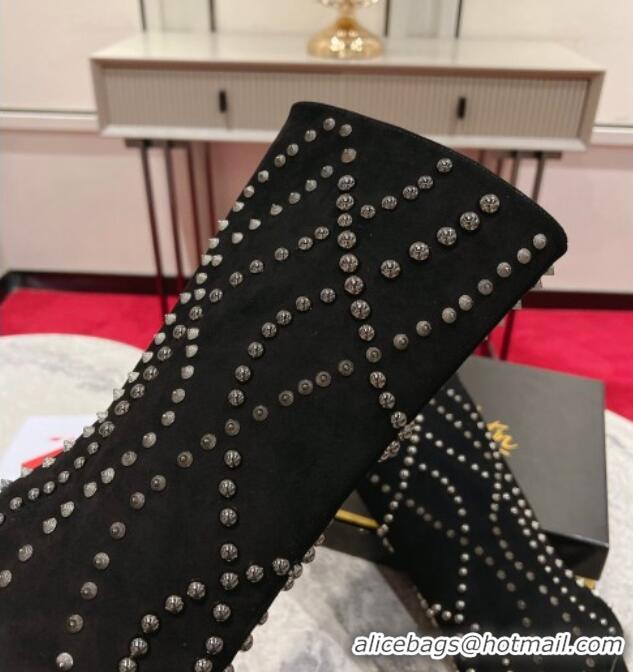 Good Quality Christian Louboutin Astrilarge Botta Pika Ankle Boots 10cm with Studs Wrap Black 120057