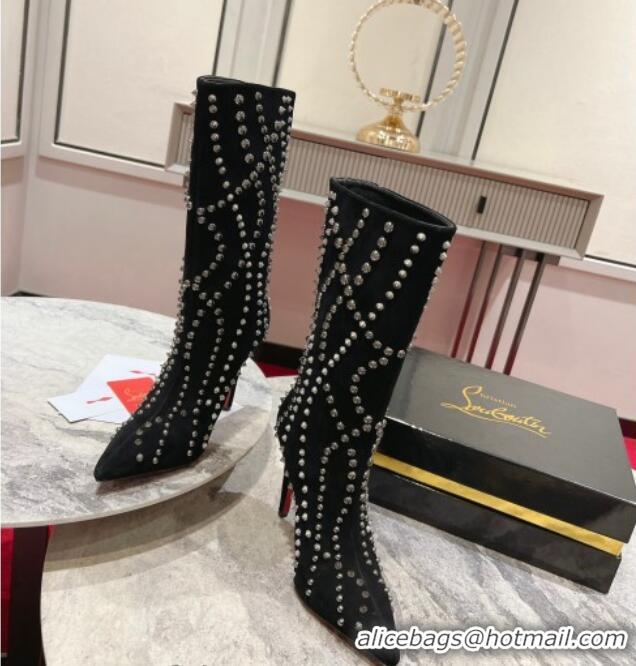 Good Quality Christian Louboutin Astrilarge Botta Pika Ankle Boots 10cm with Studs Wrap Black 120057