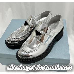 ​Super Quality Prada Metalic Leather Logo Loafers PA1229 Silver