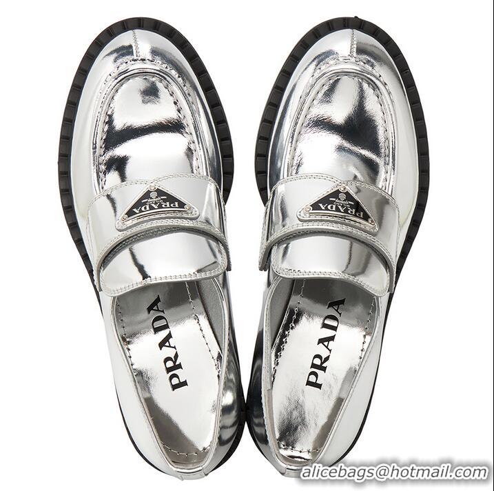 ​Super Quality Prada Metalic Leather Logo Loafers PA1229 Silver