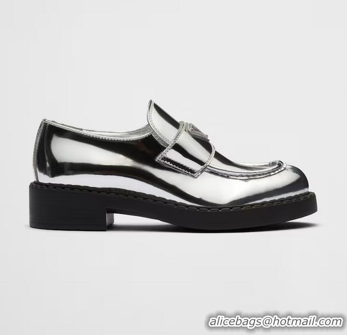 ​Super Quality Prada Metalic Leather Logo Loafers PA1229 Silver