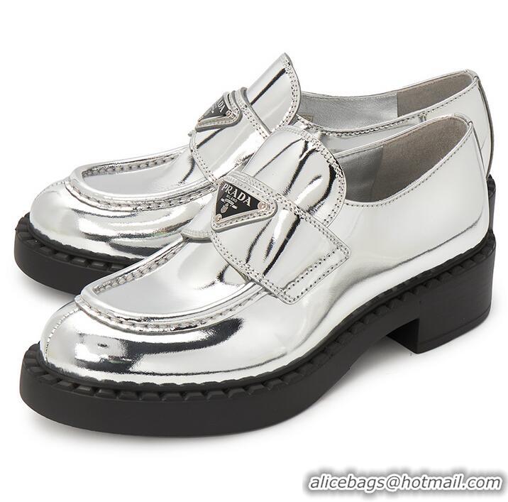 ​Super Quality Prada Metalic Leather Logo Loafers PA1229 Silver