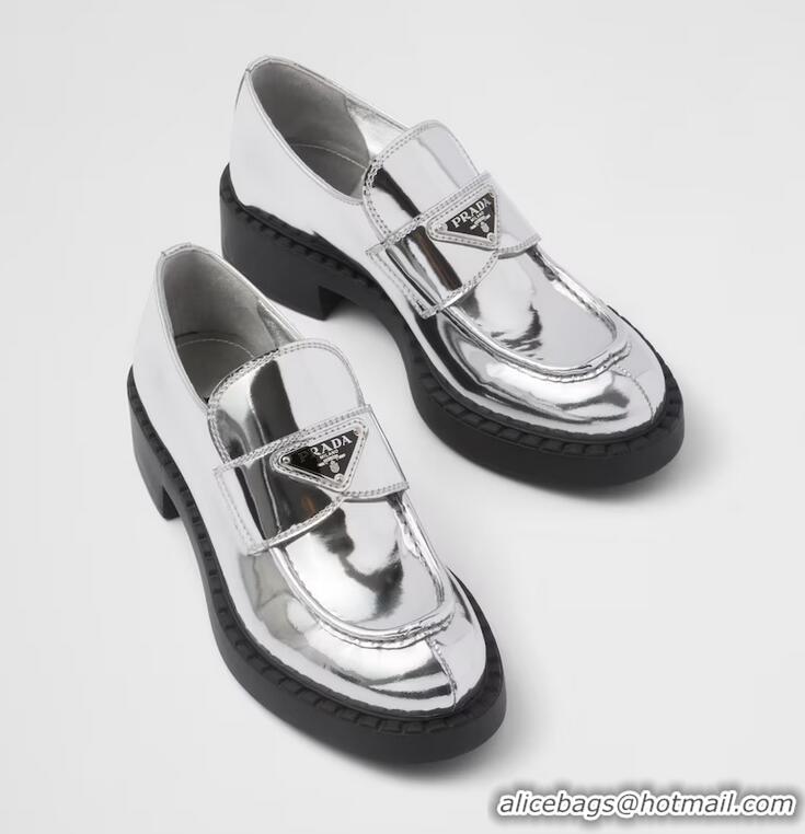 ​Super Quality Prada Metalic Leather Logo Loafers PA1229 Silver