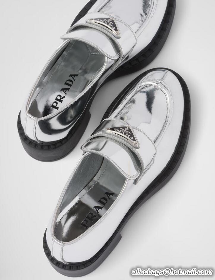 ​Super Quality Prada Metalic Leather Logo Loafers PA1229 Silver