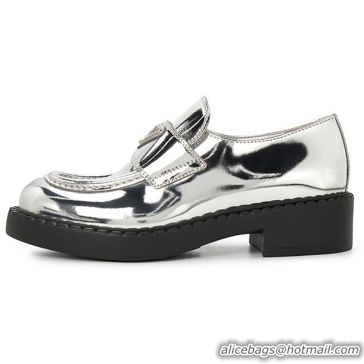 ​Super Quality Prada Metalic Leather Logo Loafers PA1229 Silver