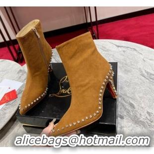 Best Price Christian Louboutin Vidura Ankle Boots 8.5cm in Brown Suede with Studs 120059