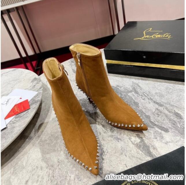 Best Price Christian Louboutin Vidura Ankle Boots 8.5cm in Brown Suede with Studs 120059