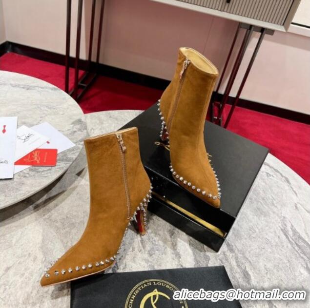 Best Price Christian Louboutin Vidura Ankle Boots 8.5cm in Brown Suede with Studs 120059