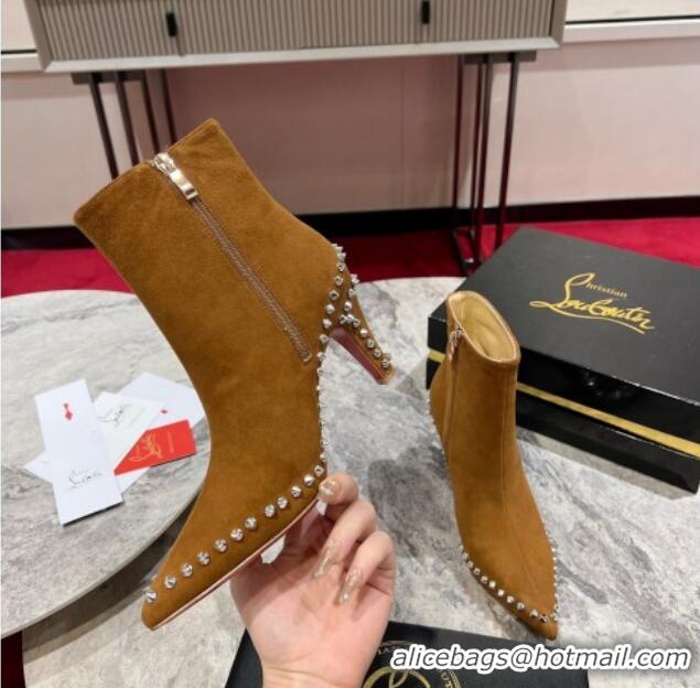 Best Price Christian Louboutin Vidura Ankle Boots 8.5cm in Brown Suede with Studs 120059