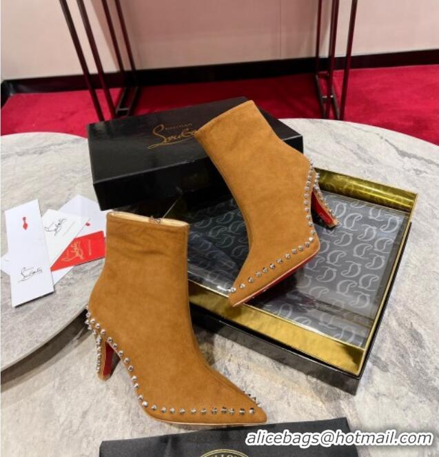 Best Price Christian Louboutin Vidura Ankle Boots 8.5cm in Brown Suede with Studs 120059