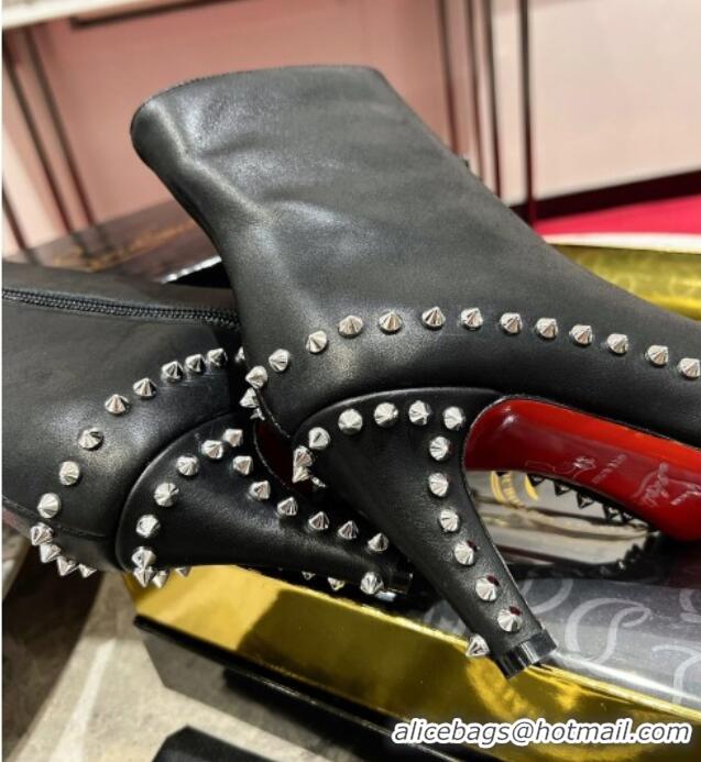 Buy New Cheap Christian Louboutin Vidura Ankle Boots 8.5cm in Brown Suede with Studs Black 120060