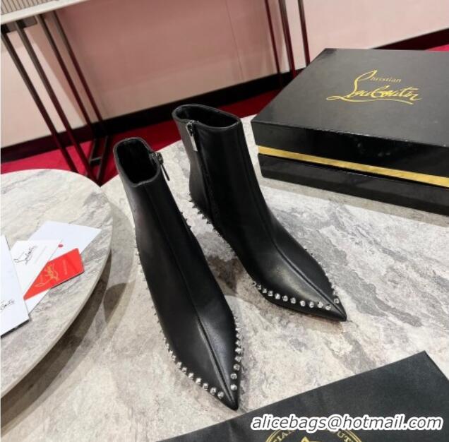 Buy New Cheap Christian Louboutin Vidura Ankle Boots 8.5cm in Brown Suede with Studs Black 120060