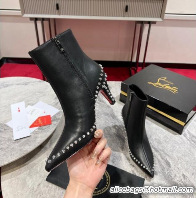 Buy New Cheap Christian Louboutin Vidura Ankle Boots 8.5cm in Brown Suede with Studs Black 120060