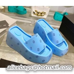 Purchase Alexander Wang Taji Platform Wedge Slides Sandals in Fabric with Crystals a Light Blue 626052