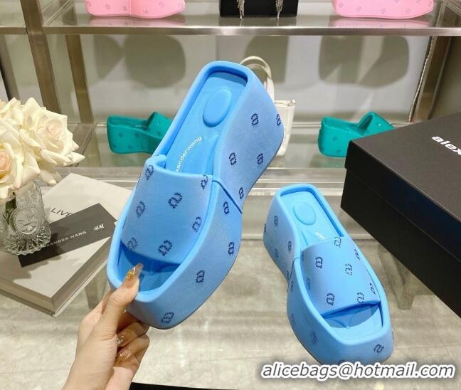 Purchase Alexander Wang Taji Platform Wedge Slides Sandals in Fabric with Crystals a Light Blue 626052