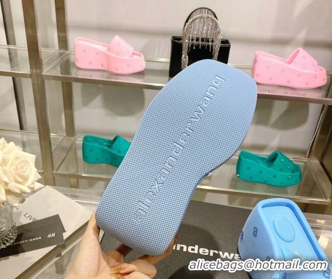 Purchase Alexander Wang Taji Platform Wedge Slides Sandals in Fabric with Crystals a Light Blue 626052