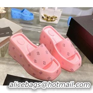 Discount Fashion Alexander Wang Taji Platform Wedge Slides Sandals in Fabric with Crystals a Light Pink 626053