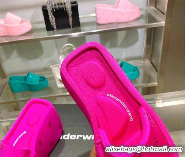 Good Looking Alexander Wang Taji Platform Wedge Slides Sandals in Fabric with Crystals a Dark Pink 626055