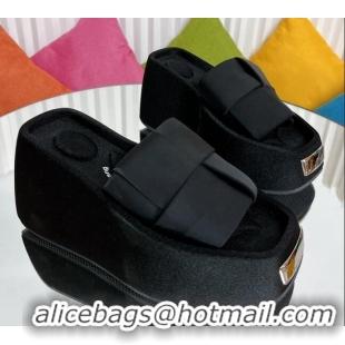 Buy Discount Alexander Wang Taji Platform Wedge Slides Sandals in Woven Fabric with Metal Band Black 71035