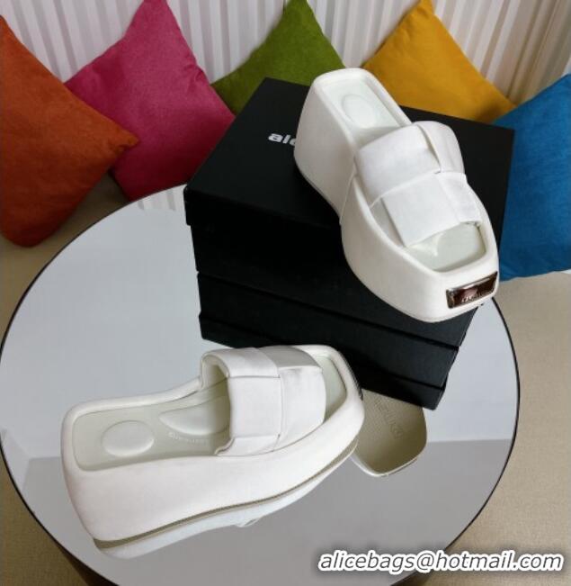 Best Product Alexander Wang Taji Platform Wedge Slides Sandals in Woven Fabric with Metal Band White 071036