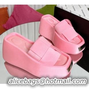 Pretty Style Alexander Wang Taji Platform Wedge Slides Sandals in Woven Fabric with Metal Band Light Pink 71037