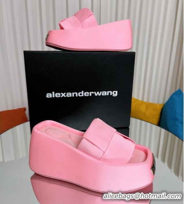 Pretty Style Alexander Wang Taji Platform Wedge Slides Sandals in Woven Fabric with Metal Band Light Pink 71037