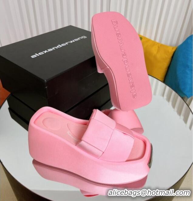 Pretty Style Alexander Wang Taji Platform Wedge Slides Sandals in Woven Fabric with Metal Band Light Pink 71037