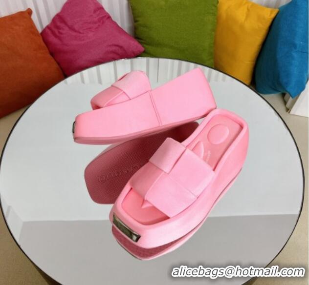 Pretty Style Alexander Wang Taji Platform Wedge Slides Sandals in Woven Fabric with Metal Band Light Pink 71037