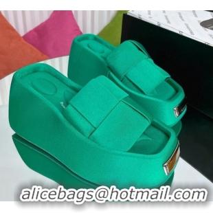 Popular Style Alexander Wang Taji Platform Wedge Slides Sandals in Woven Fabric with Metal Band Green 071038