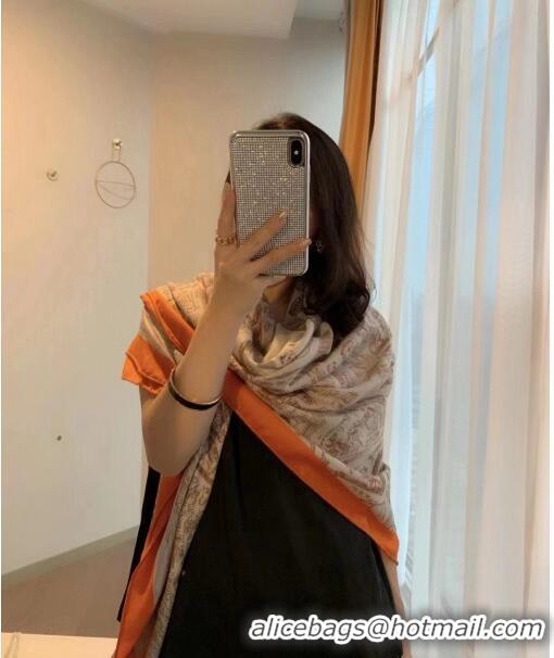 Best Price Hermes Cashmere & Silk Sqaure Shawl Scarf 140cm H112117 Beige/Orange 2023 Top