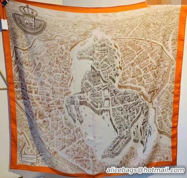 Best Price Hermes Cashmere & Silk Sqaure Shawl Scarf 140cm H112117 Beige/Orange 2023 Top