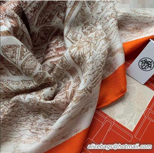 Best Price Hermes Cashmere & Silk Sqaure Shawl Scarf 140cm H112117 Beige/Orange 2023 Top